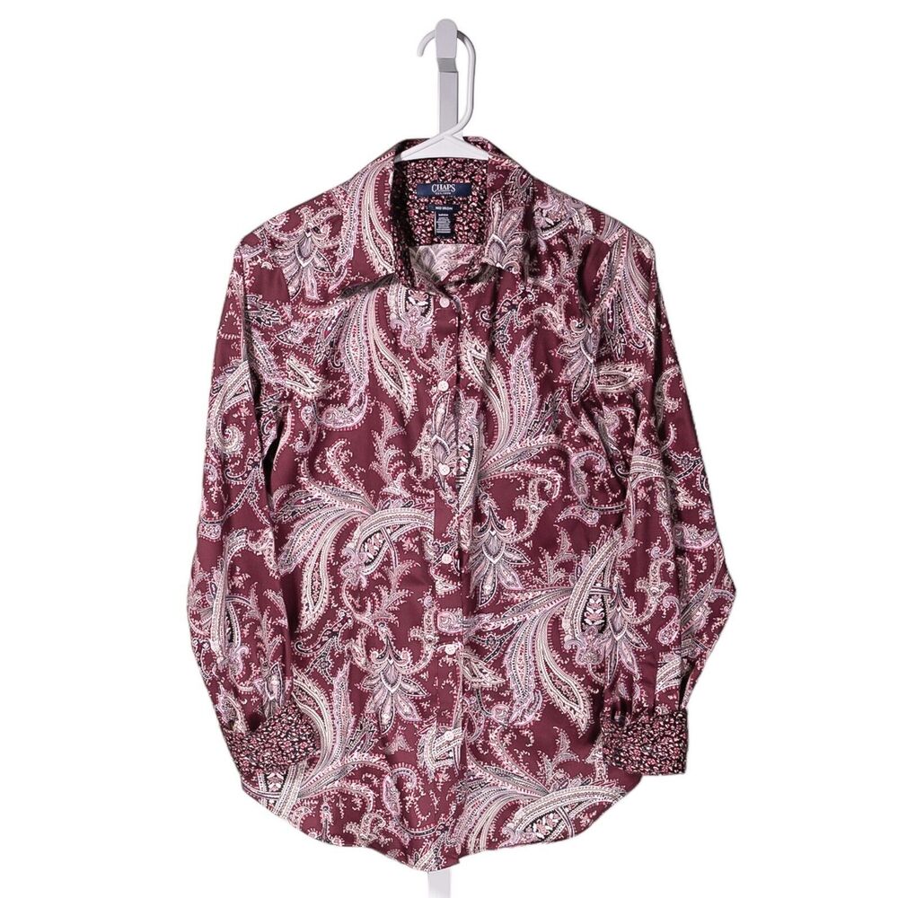Chaps Ralph Lauren Womens Shirt Button Up Multicolor Paisley Floral Blouse Top S